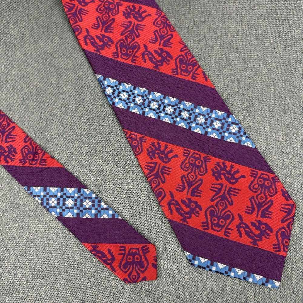 Vintage Abbey Kipper Tie Purple Blue Red Striped 60s 70s Disco Geometric 54"